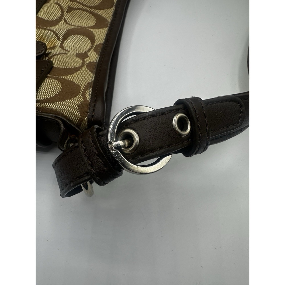 Coach Signature Soho Hobo Shoulder Bag Brown Khaki Canvas Leather Buckle Trim 14 - Picture 13 of 16